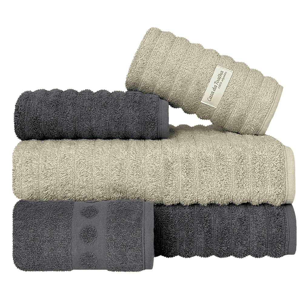 Jogo de Toalha Wave 5 Peças Gramatura 500g/m² Algodão Penteado Extra Macio